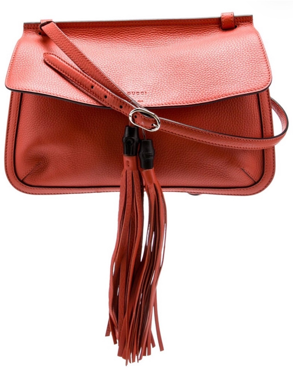 Gucci Coral-Red Leather Shoulder Bag with Tassel